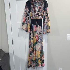 Floral Maxi Dress with Black Base
